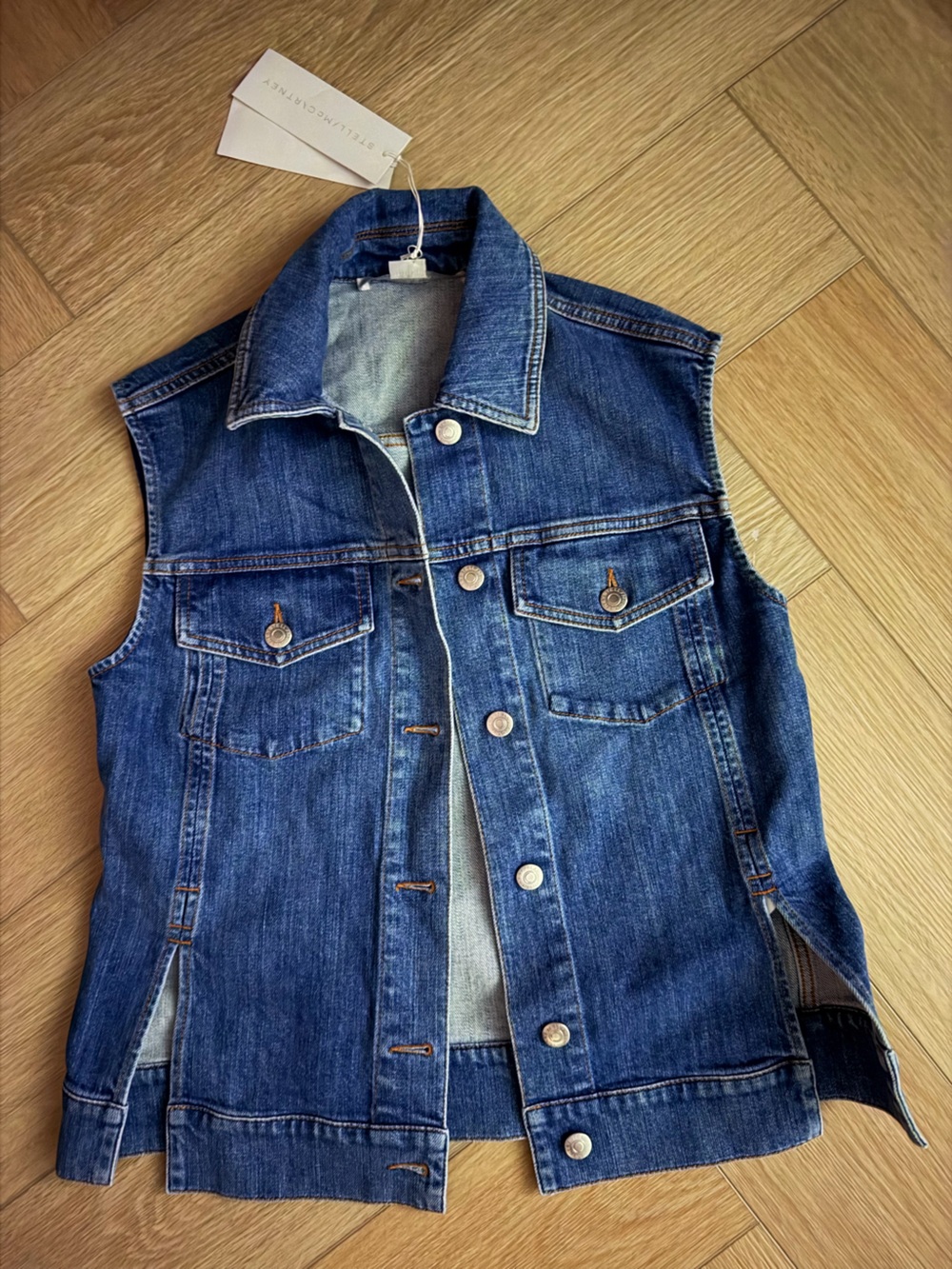 Stella McCartney Blue Denim Sleeveless Jean Jacket coat vest 34 2 XS/S $1505